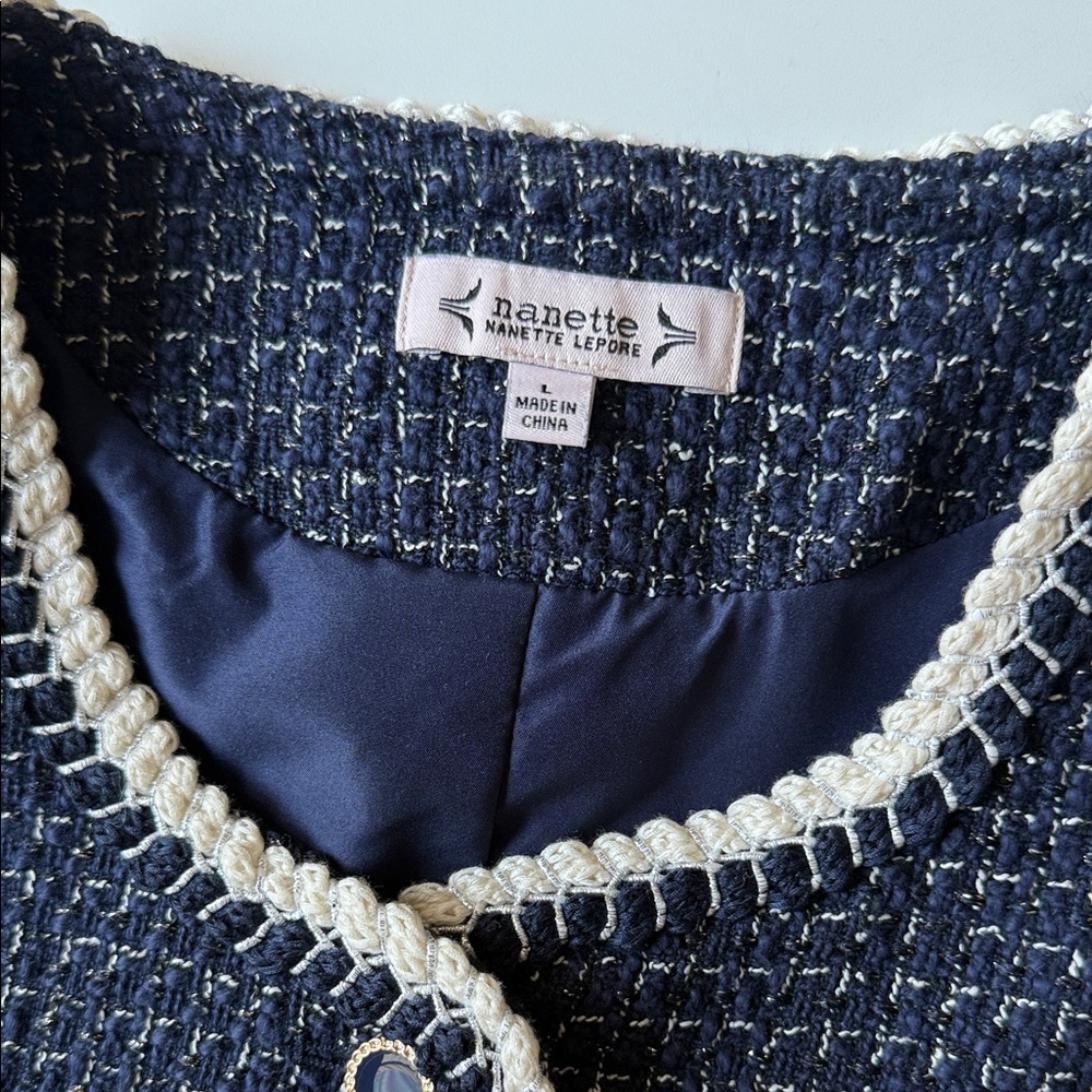 Nanette Lepore Navy & White Tweed Blazer - Picture 3 of 3